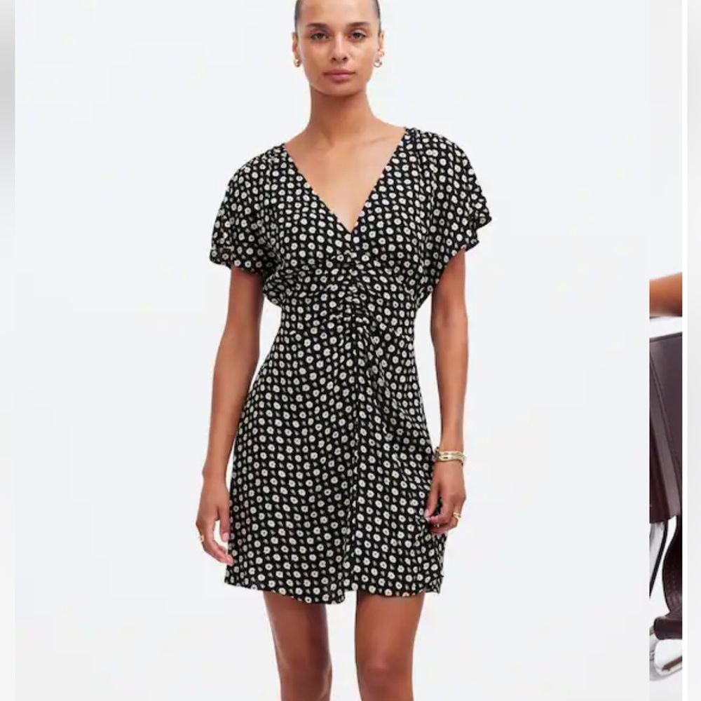 Madewell Black Mini Dress with White Dot Print